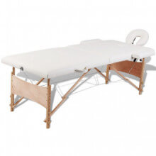 Mesa camilla de masaje de madera plegable de 2 cuerpos, blanco crema Vida XL