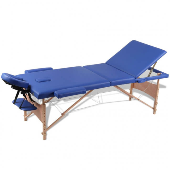 Mesa camilla de masaje de madera plegable de tres cuerpos azules Vida XL