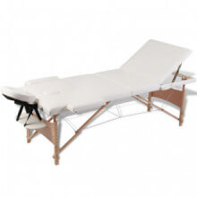 Mesa camilla de masaje de madera plegable de 3 cuerpos, blanco crema Vida XL
