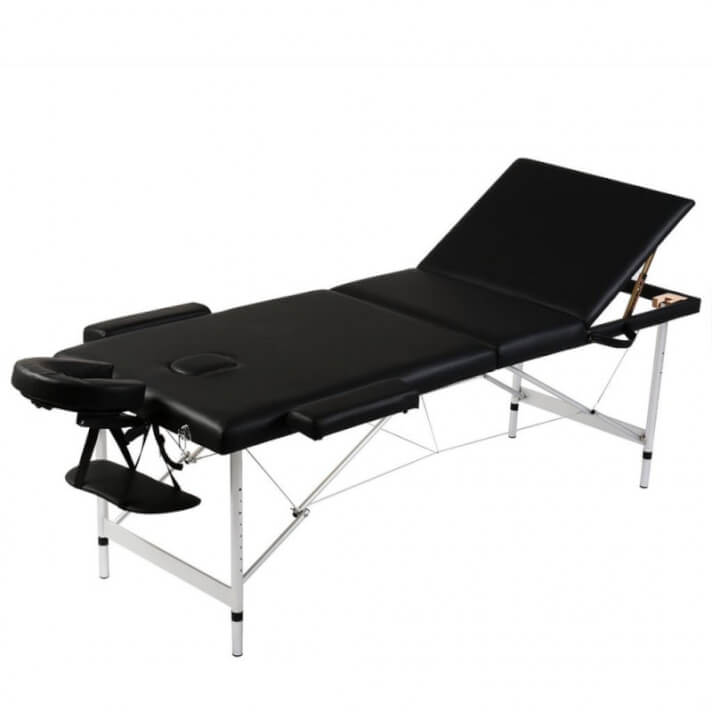 Mesa camilla de masaje de aluminio plegable de tres cuerpos negros Vida XL