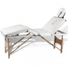 Mesa camilla de masaje de madera plegable de 4 cuerpos, blanco crema Vida XL