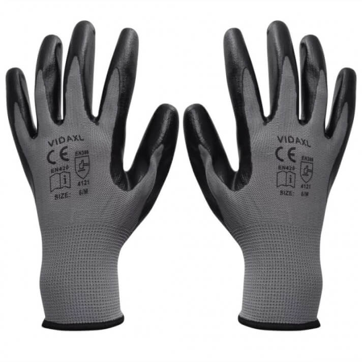 Guantes de trabajo de nitrilo 24 pares gris y negro talla 8/M Vida XL