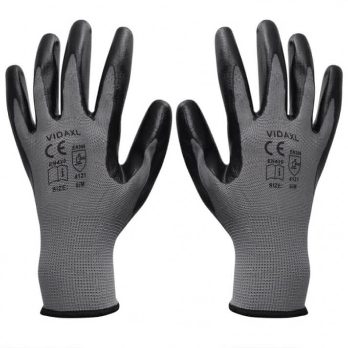 Guantes de trabajo de nitrilo 24 pares gris y negro talla 10/XL Vida XL