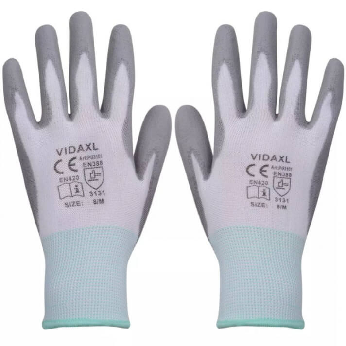 Guantes de trabajo de PU 24 pares blanco y gris talla 8/M Vida XL