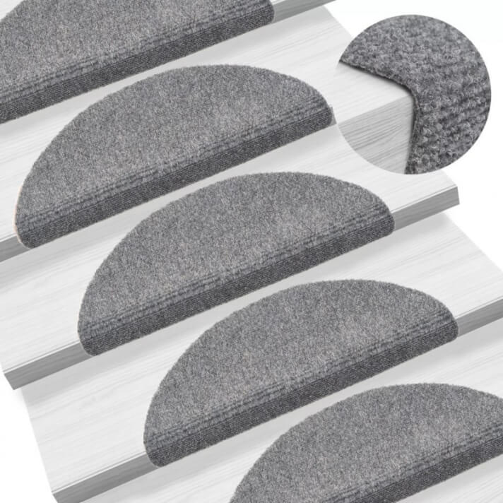 Alfombrillas escaleras autoadherente 15 uds 54x16x4cm gris claro Vida XL