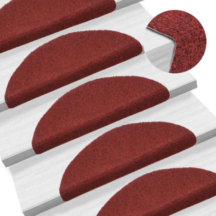 Alfombrillas de escaleras autoadherente 15 uds 54x16x4 roja Vida XL