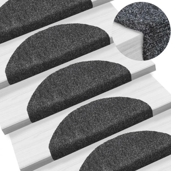 Alfombrilla escaleras 15ud tela punzonada 65x21x4cm gris oscuro Vida XL