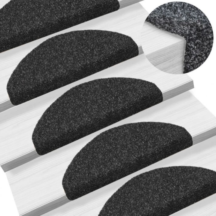 Alfombrilla de escaleras 15 uds tela punzonada 65x21x4cm negro Vida XL
