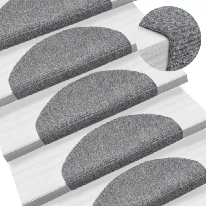 Alfombrilla escaleras 15ud tela punzonada 65x21x4cm gris claro Vida XL