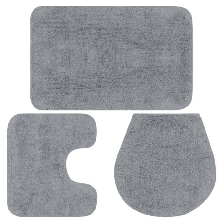 Conjunto de alfombrillas de ba&ntilde;o de tela 3 piezas gris Vida XL