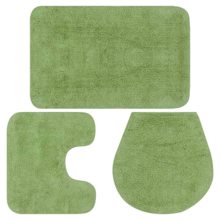 Conjunto de alfombrillas de baño de tela 3 piezas verde Vida XL