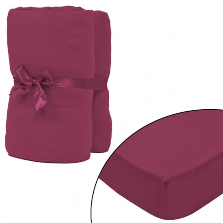 Sábana bajera para cama de agua 1,8x2m algodón burdeos 2 uds Vida XL