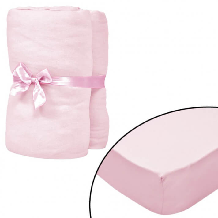 S&aacute;bana bajera ajustable de cuna 4 pzas algod&oacute;n 40x80 rosa Vida XL