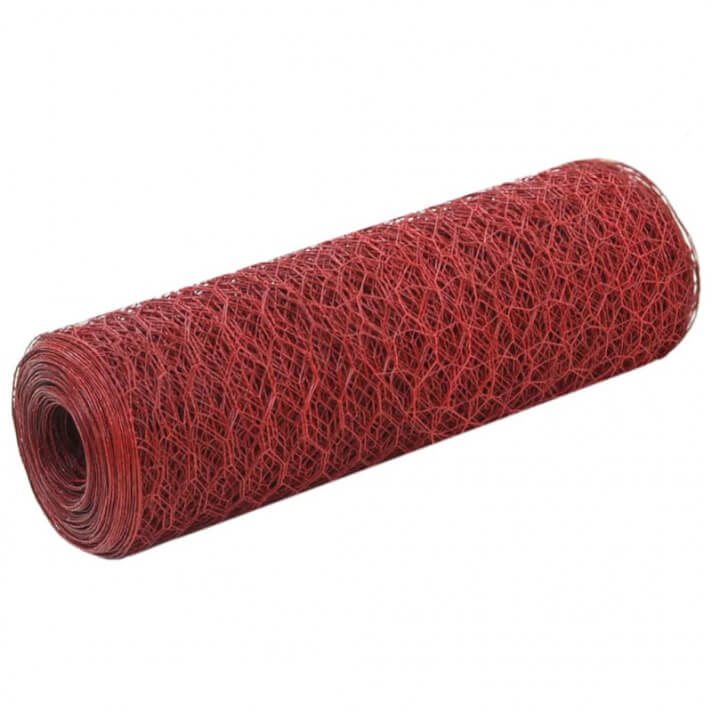 Alambrada de gallinero acero revestimiento PVC rojo 25x0,5m Vida XL