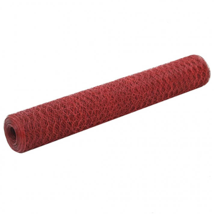 Alambrada de gallinero acero revestimiento PVC rojo 25x1m Vida XL