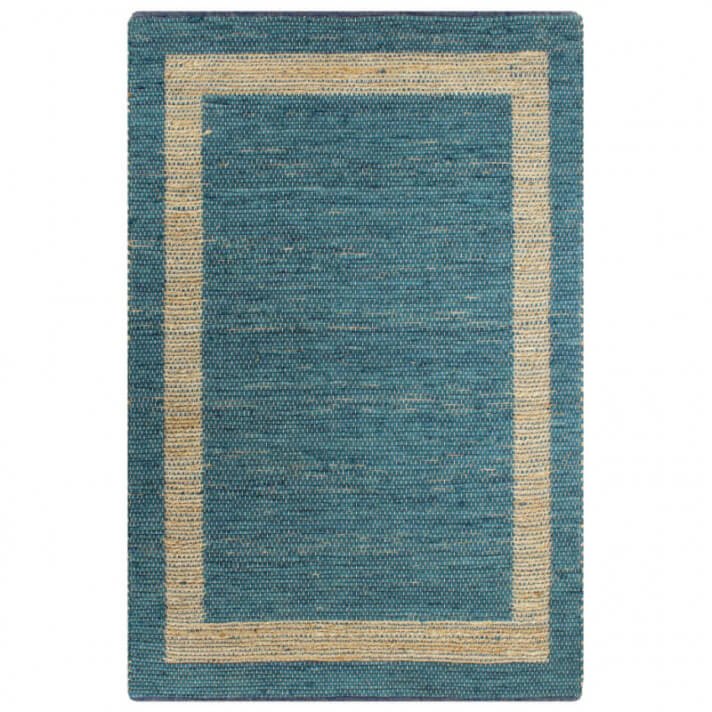 Alfombra hecha amano de yute azul 80x160cm Vida XL