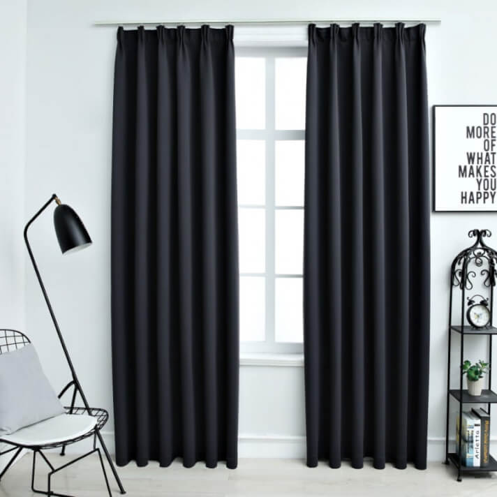 Cortinas opacas con ganchos 2 piezas negro 140x175cm Vida XL