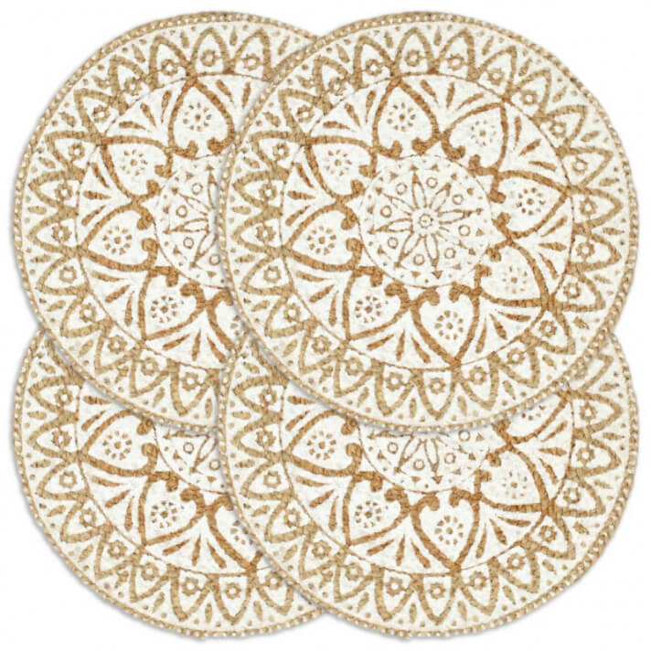 Mantel individual 4 unidades redondo yute blanco 38cm Vida XL