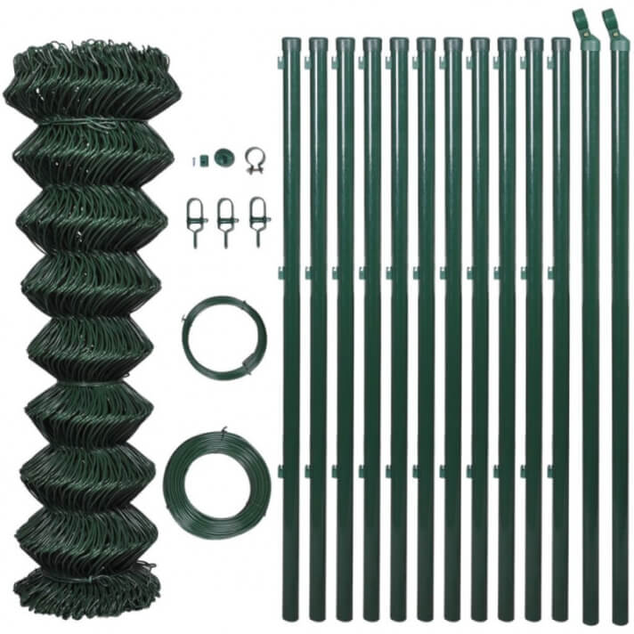Valla telamet&aacute;lica y postes acero galvanizado verde 1,25x25m Vida XL