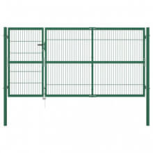 Puerta de valla de jardín con postes acero verde 350x140cm Vida XL
