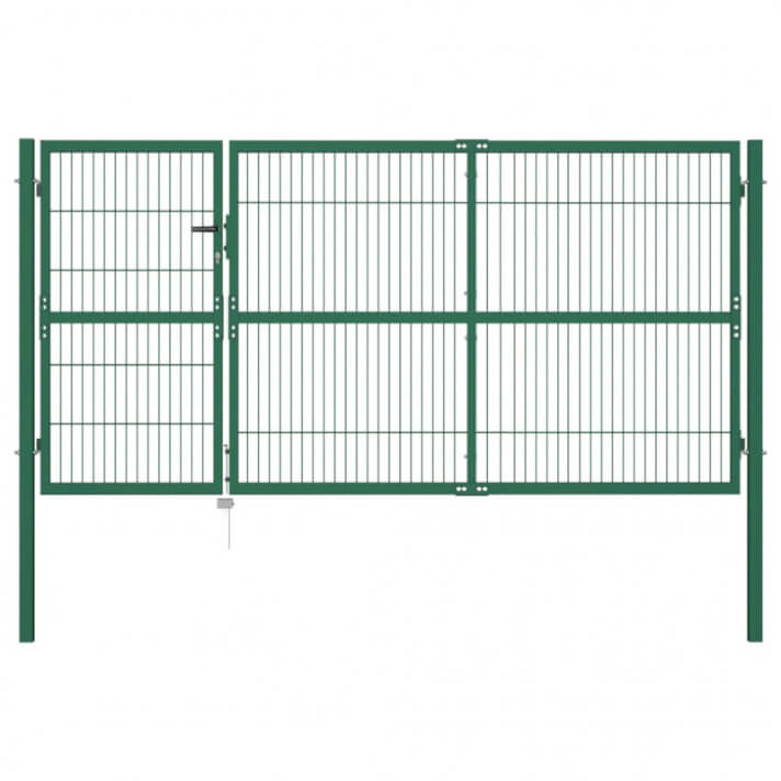 Puerta de valla de jard&iacute;n con postes acero verde 350x140cm Vida XL