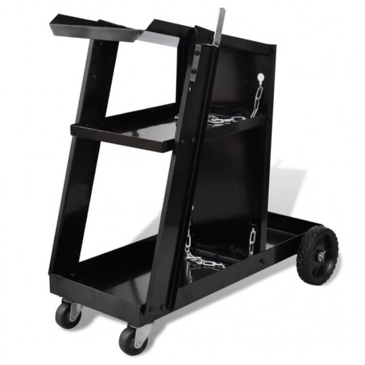 Carro de soldadura negro con 3 estantes organizador de taller Vida XL