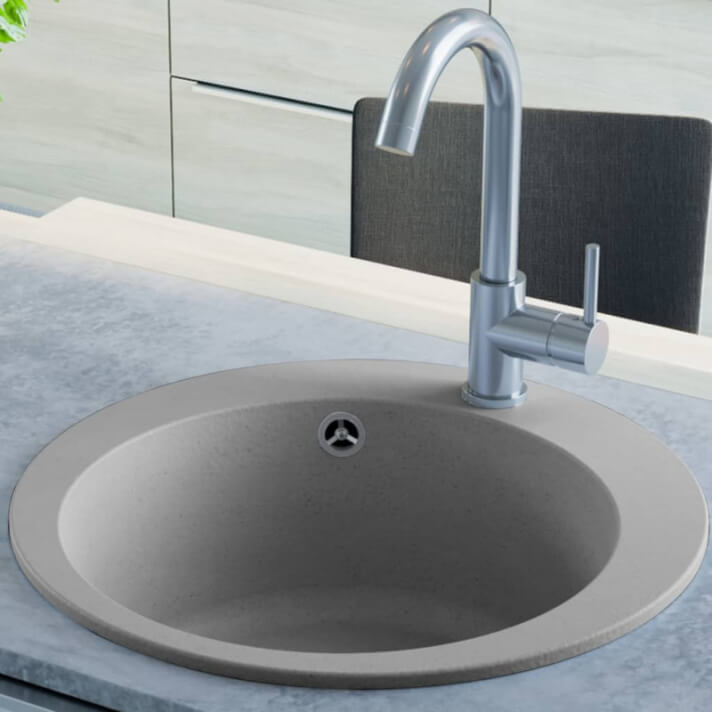 Fregadero de cocina de granito con un seno redondo gris Vida XL