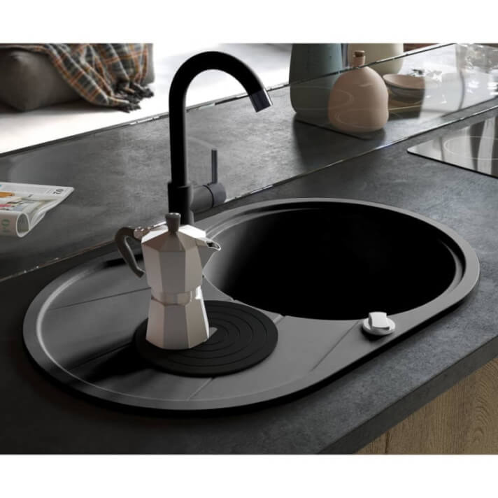 Fregadero de cocina de granito con un seno ovalado negro Vida XL