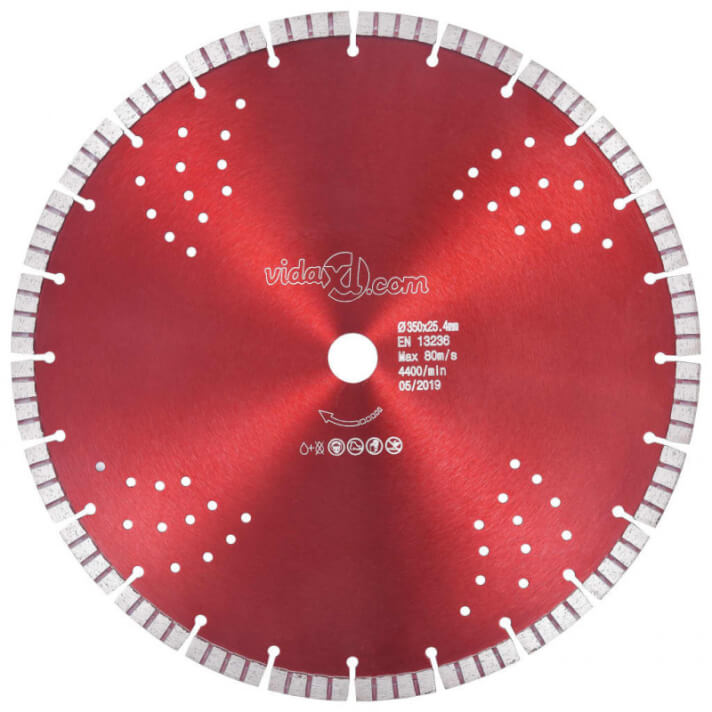Disco de corte de diamante con turbo y agujeros acero 350mm Vida XL