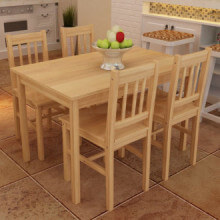 Mesa de comedor con 4 sillas de madera, color natural Vida XL