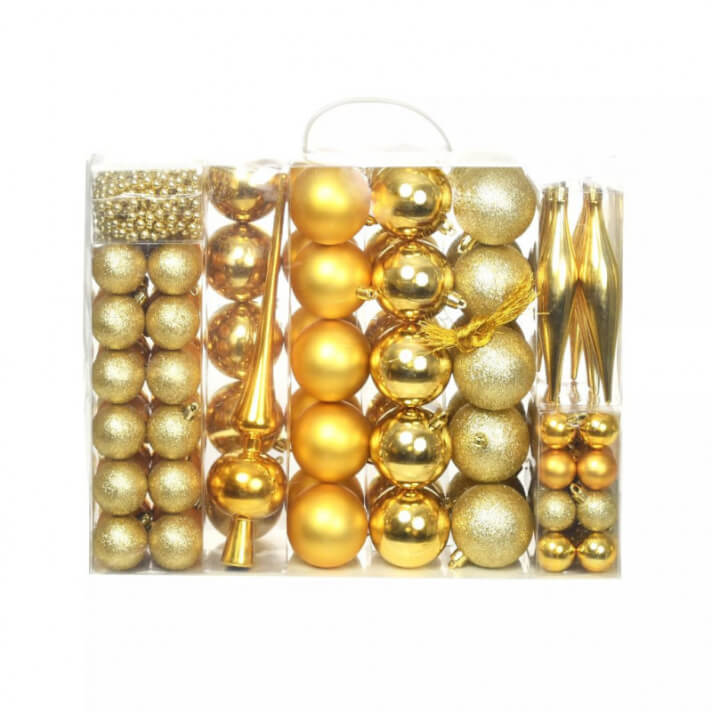 Lote de bolas de Navidad 113 unidades doradas 6cm Vida XL