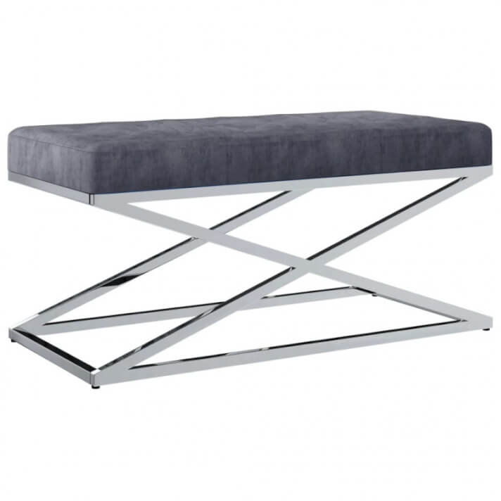 Banco de acero inoxidable y terciopelo gris 97cm Vida XL