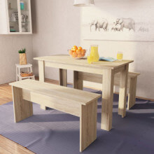 Mesa de comedor y bancos 3 piezasmadera aglomerada color roble Vida XL