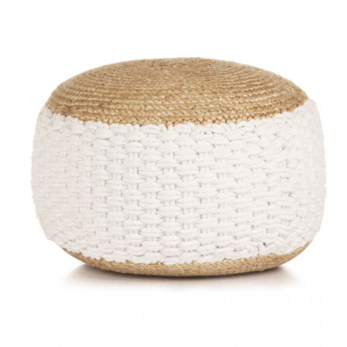 Puf tejido de yute y algod&oacute;n 50x35cm blanco Vida XL
