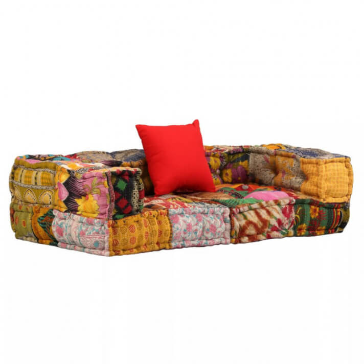 Sof&aacute;modular con reposabrazos de 2 plazas de tela patchwork Vida XL