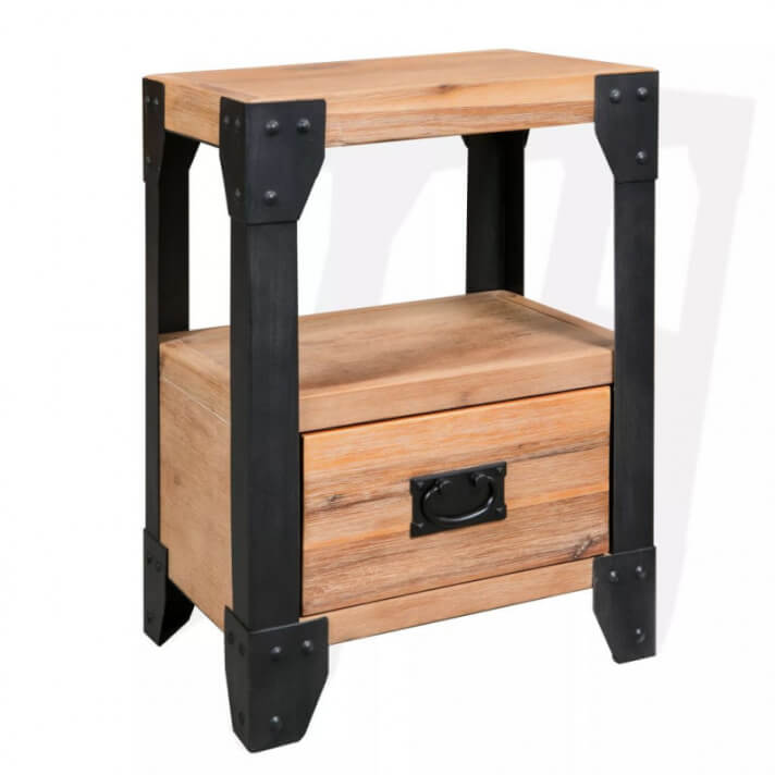 Mesita de noche de madera maciza acacia y acero 40x30x54cm Vida XL