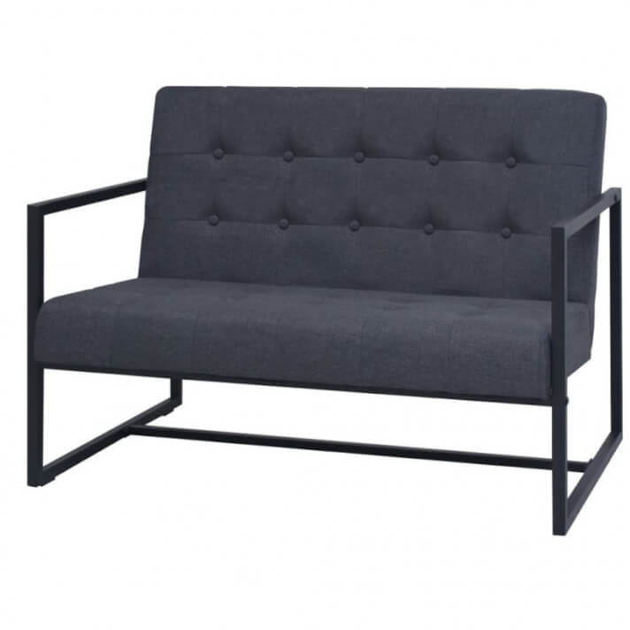 Sof&aacute; de dos plazas con reposabrazos acero y tela gris oscuro Vida XL