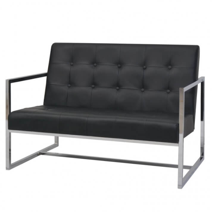 Sof&aacute; 2 plazas con reposabrazos cuero artificial y acero negro Vida XL