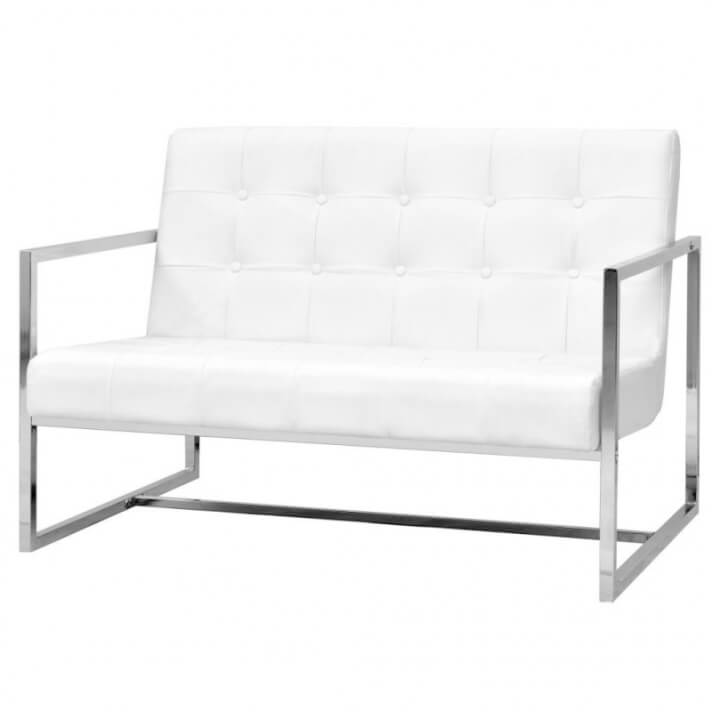 Sof&aacute; 2 plazas con reposabrazos cuero artificial y acero blanco Vida XL