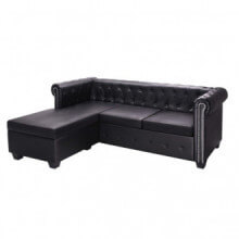 Sofá Chesterfield en forma L cuero artificial negro Vida XL
