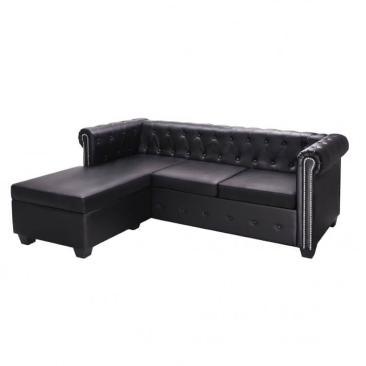Sof&aacute; Chesterfield en forma L cuero artificial negro Vida XL