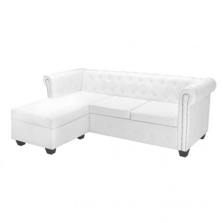 Sof&aacute; Chesterfield en forma L cuero artificial blanco Vida XL