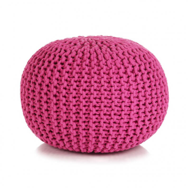 Puf tejido amano 50x35cm algod&oacute;n rosa Vida XL