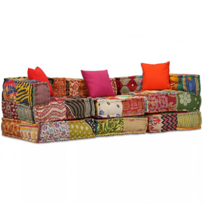 Sof&aacute; camamodular de 3 plazas de tela Patchwork Vida XL