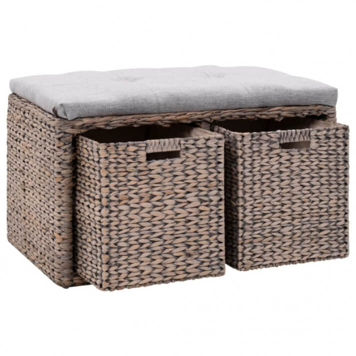 Banco con 2 cestas hierbaarina 71x40x42cm gris Vida XL