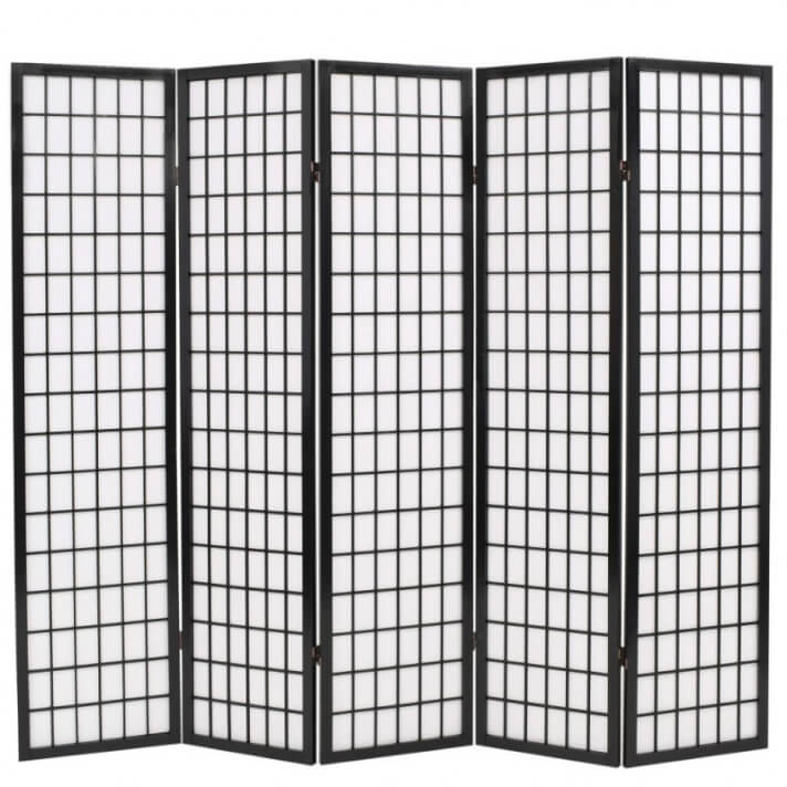 Biombo plegable con 5 paneles estilo japon&eacute;s 200x170cm negro Vida XL