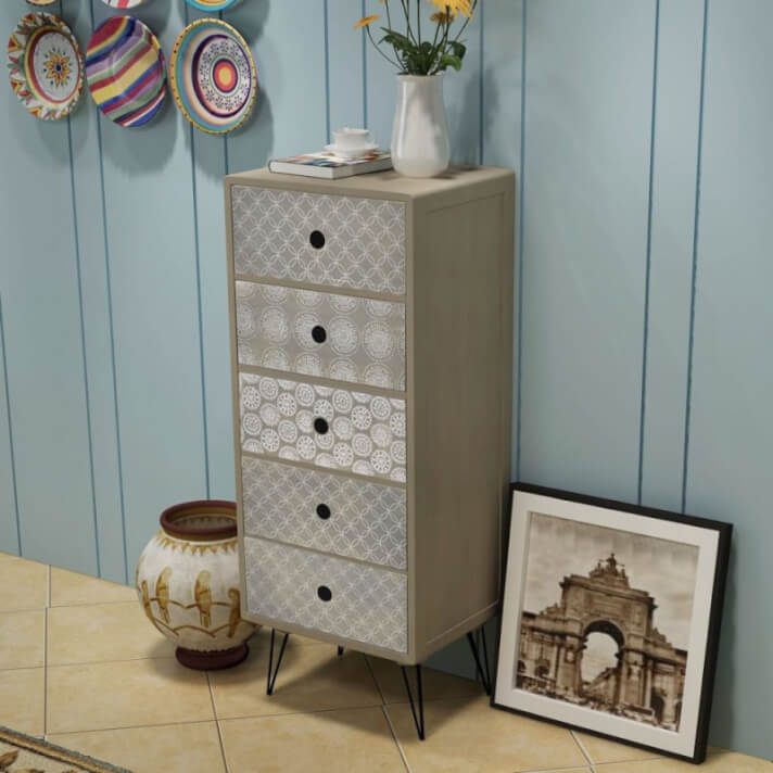 Mueble auxiliar con 5 cajones gris Vida XL