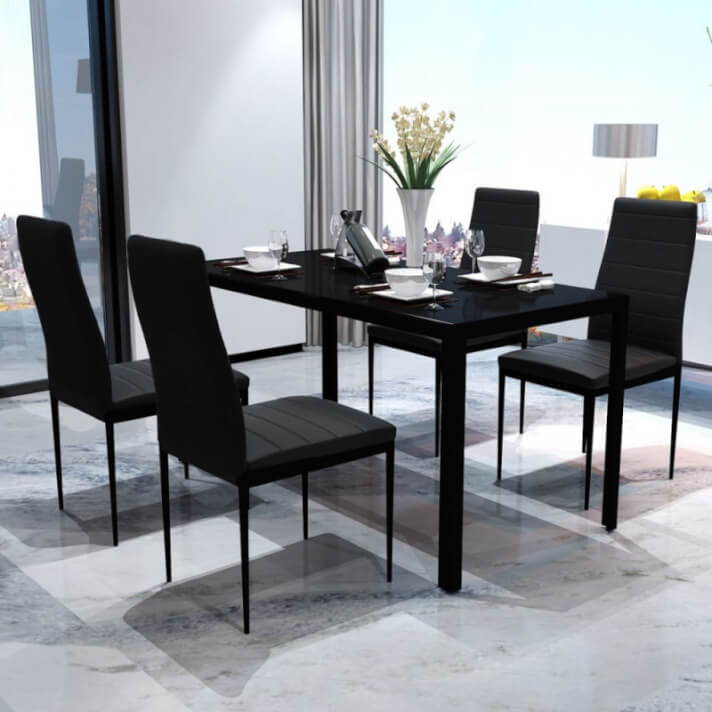 Conjunto deesa y sillas de comedor 5 piezas negro Vida XL
