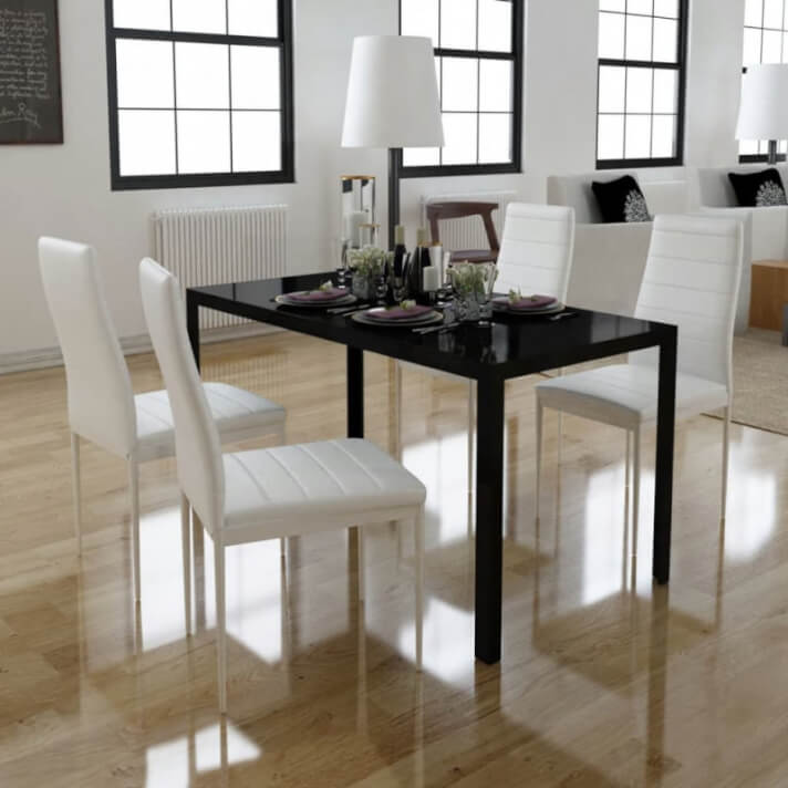 Conjunto deesa de comedor 5 piezas blanco y negro Vida XL