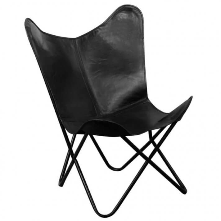 Silla Butterfly de cuero aut&eacute;ntico negro Vida XL